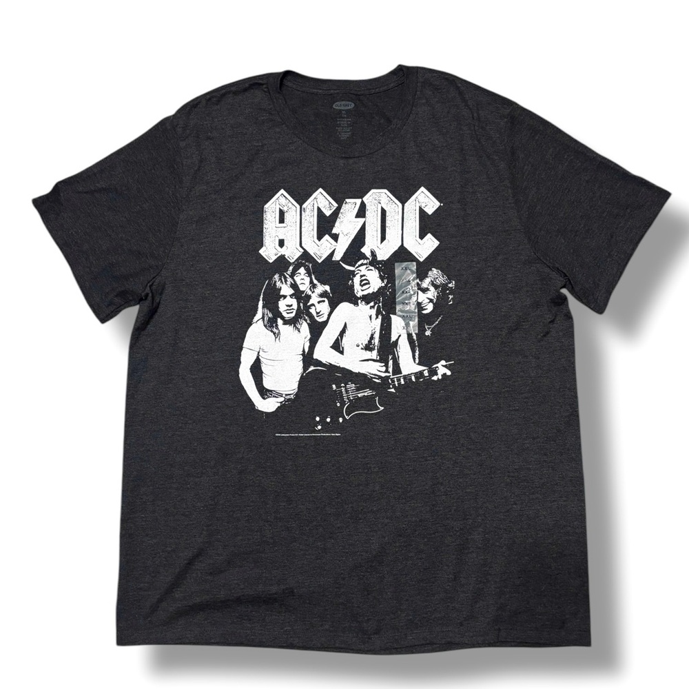 OLD NAVY Grey Crew Neck Short Sleeve Shirt Front Graphic AC/DC Band Photo - Picture 1 of 6